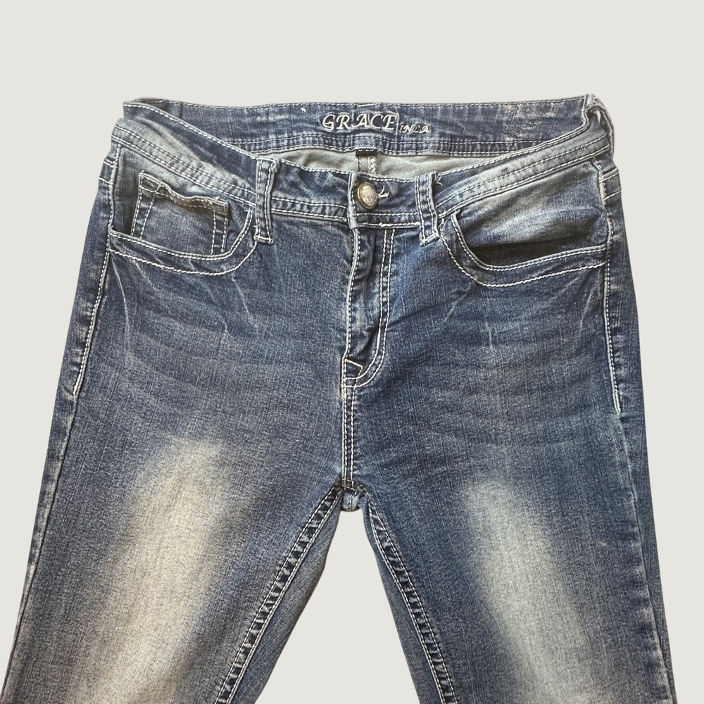 Grace in LA Jeans Womens 9 Bootcut EBS461-EXC Blue Embroidered Rhinestone Denim